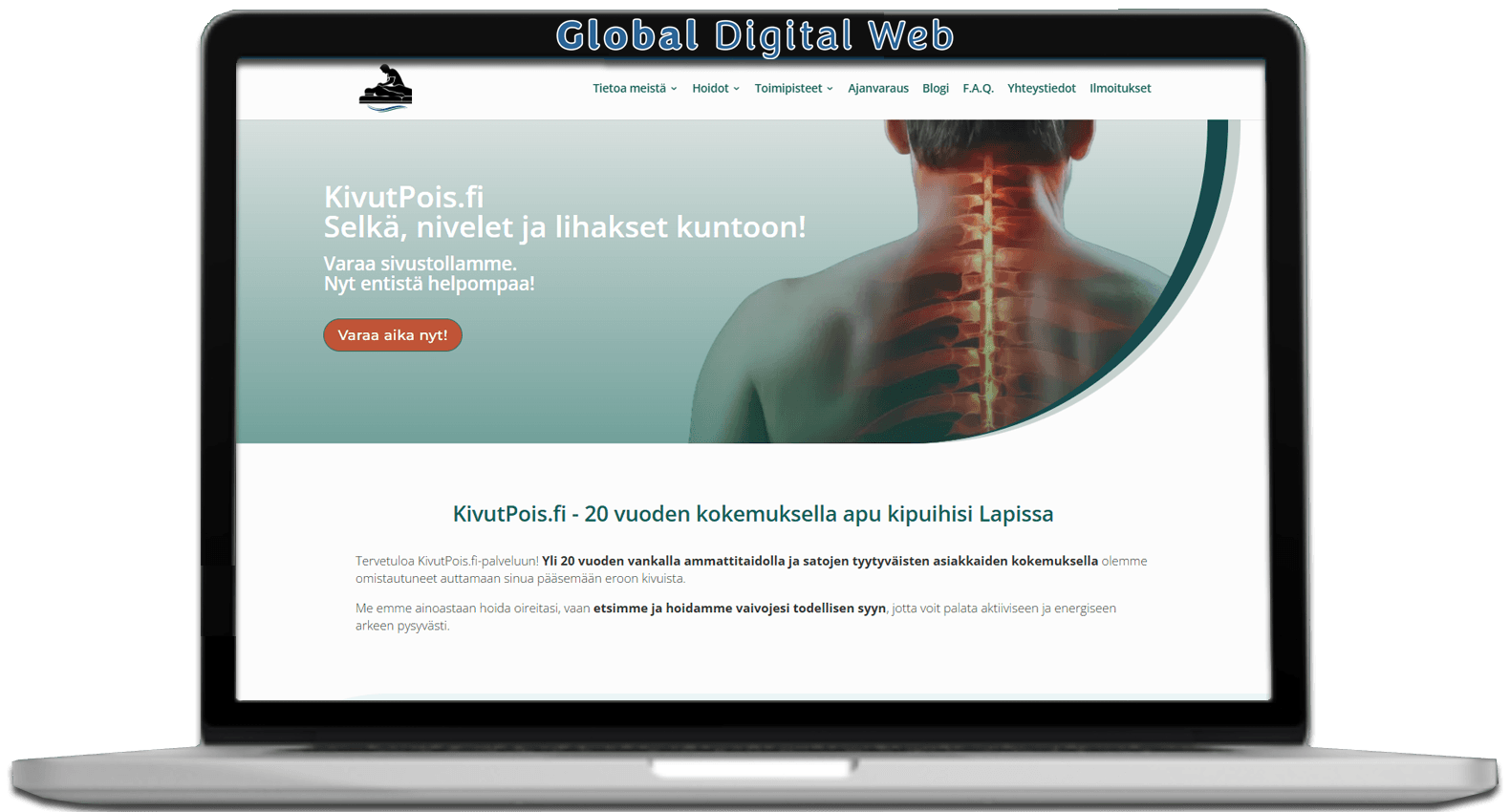 Vista della piattaforma digitale Business KivutPois.fi da Laptop Piattaforma digitale Business KivutPois.fi